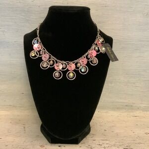 Cookie Lee Pink‎ Shell Iridescent Tiered Dangling Statement Necklace 15-18" GC